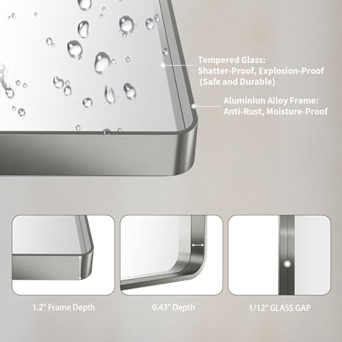 24x36 Inch Brushed Nickel Wall Mirror Set - Modern Bathroom Decor