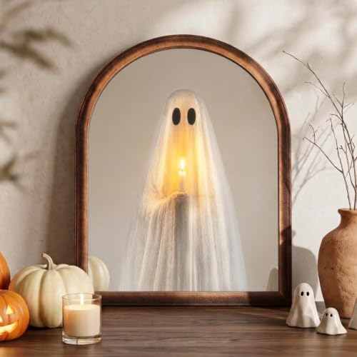 Light Up Ghost Mirror Halloween Decoration 10.6 x 13.1 Inches Spooky Wall Decor