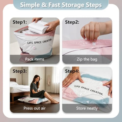Large White Space Bags No-Pump Vacuum Storage - Reusable Compression Bag