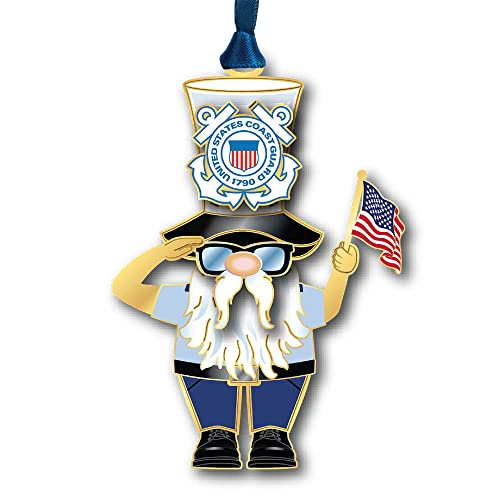 U.S. Coast Guard Gnome Christmas Ornament - Brass Patriotic Holiday Decor, 3 Oz, Handmade in USA