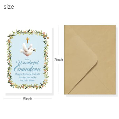 Grandson Baptism Card with Envelope - Christening Greeting Card 5x7 inches