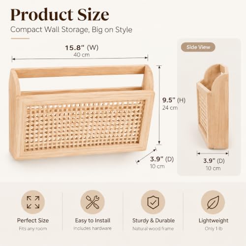 Wooden Wall-Mounted Magazine Rack - Rustic Modern Organizer for Books