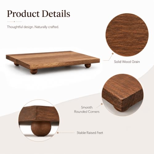 Wood Pedestal Stand for Kitchen Counter 11.81 x 7.0 x 1.5 Inches - Rustic Wooden Display Tray