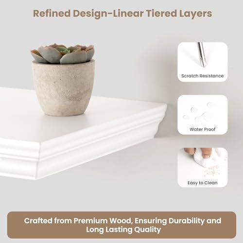 White 24 Inch Floating Wall Shelves Set of 2 with Crown Molding - 9.3" Deep