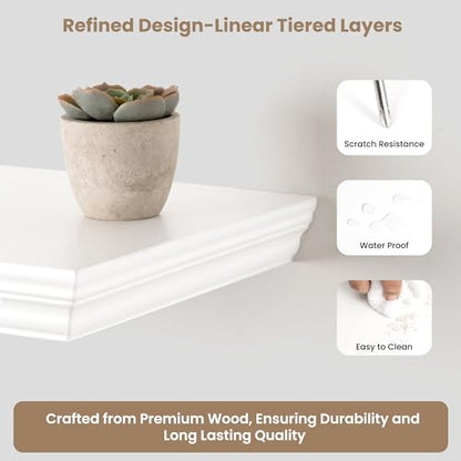 White 24 Inch Floating Wall Shelves Set of 2 with Crown Molding - 9.3" Deep