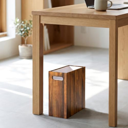 Small Wooden Trash Can with Liner - Acacia 3 Gallon Waste Basket for Small Spaces