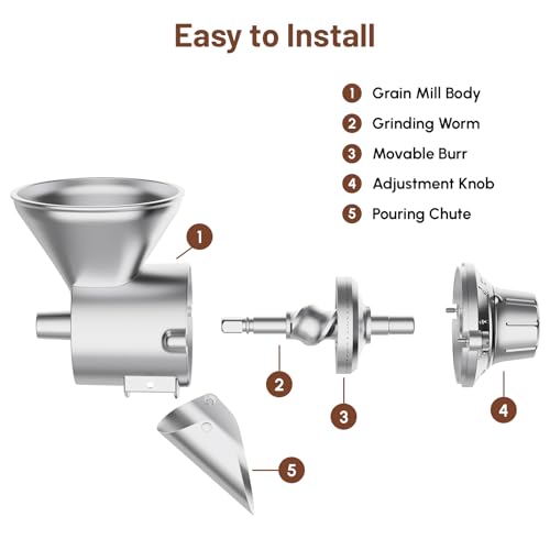 KitchenAid Grain Mill Attachment - All Metal, Silver - Versatile Dry Grain Grinder