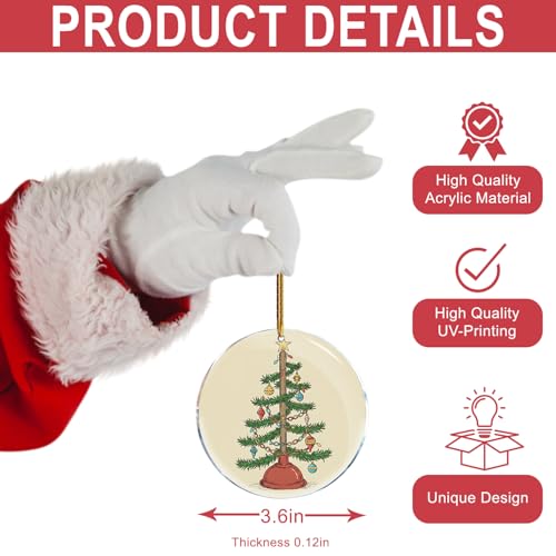 Christmas Tree Ornament Plunger Decor Funny Gag Gift Acrylic 3.6in