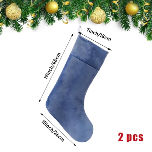 Blue Christmas Velvet Stocking 19 Inch Set of 2 - Holiday Decor