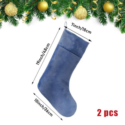 Blue Christmas Velvet Stocking 19 Inch Set of 2 - Holiday Decor