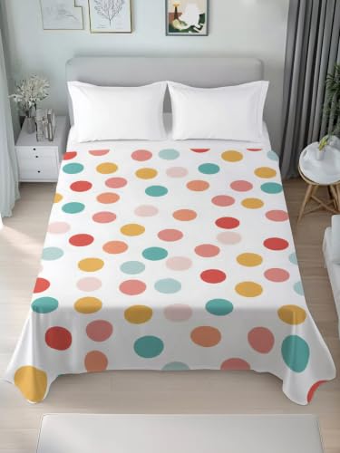 Full Size Flat Sheet - Colorful Polka Dot Microfiber Bedding, Watercolor Dots, Breathable & Easy Care - Terracotta / Full