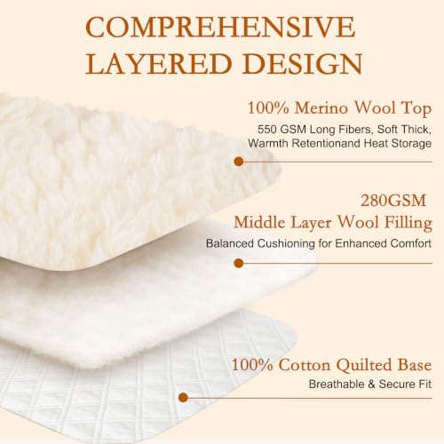 White Wool Mattress Pad Queen with Merino Fleece and Cotton Reversible Surface