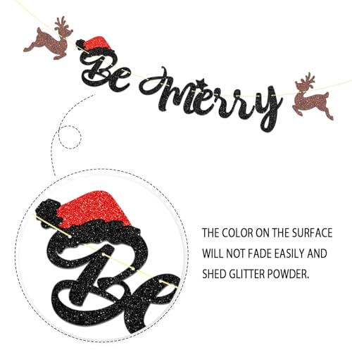 Festive Merry Christmas Banner with Glitter Elk and Tree Sign for Holiday Decor