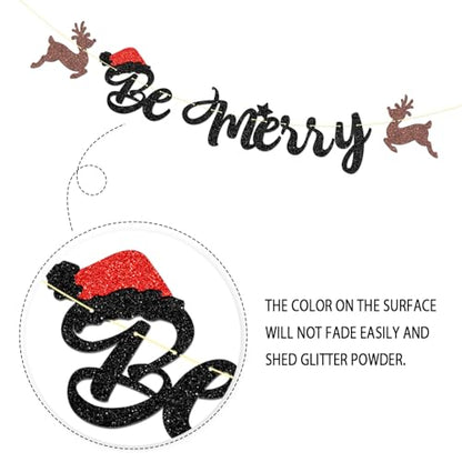 Festive Merry Christmas Banner with Glitter Elk and Tree Sign for Holiday Decor