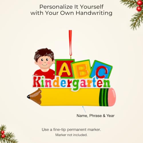 Kindergarten Boy Christmas Ornament 2026 Personalized Keepsake with Pencil
