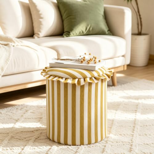 GLAXYFUR Round Striped Storage Ottoman Foot Rest Stool - Yellow