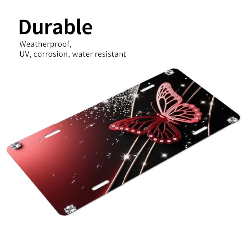 Red Butterfly Rhinestone Aluminum Decor Plate - Slant Line Design, 20cm Variation