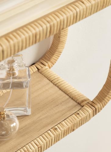 Rectangular Rattan Wall Shelf for Bathroom Storage - Modern Geometric Design