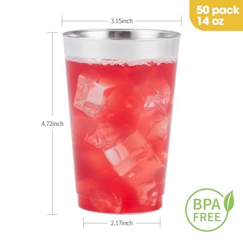 14oz Silver Plastic Cups for Party - 50PCS Disposable Silver Cups