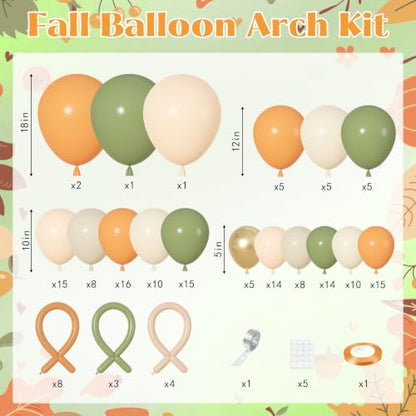 Sage Green Orange Balloons Garland Arch Kit - 164 Pcs Fall Party Decorations