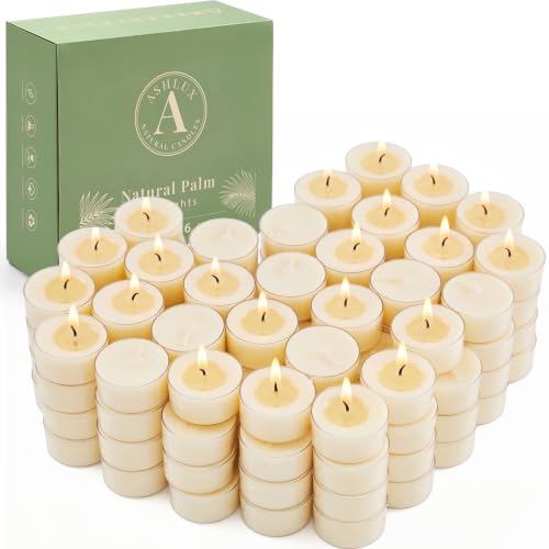 Ashlux 100 Pack Unscented Palm Wax Tea Light Candles - 6 Hour Burn Time