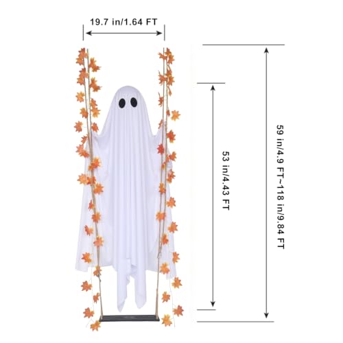 Outdoor Halloween Ghost Decor with String Lights, 4.4ft Spooky Ghost Swing