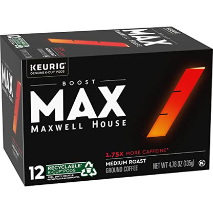 Maxwell House MAX Boost 1.75x Caffeine Medium Roast K-Cup Coffee Pods (12 Count)