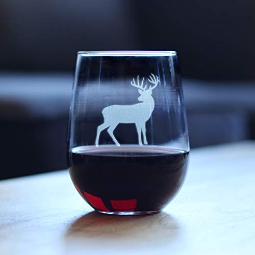 Deer Stemless Wine Glass - Rustic Cabin Gift for Wine Lovers - Engraved Silhouette - Large 17oz - Set of 1
