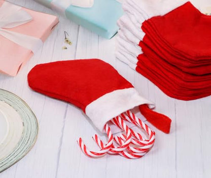 Mini Christmas Stocking Set - Red Snowflake Holiday Silverware Holders 12 Pcs with Variation Classic