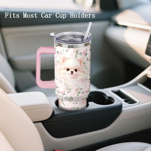 40oz Pomeranian Dog Tumbler with Handle and Straw - Insulated Stainless Steel Travel Mug for Dog Lovers - Birthday & Mother's Day Gift - Animal Lover Gift