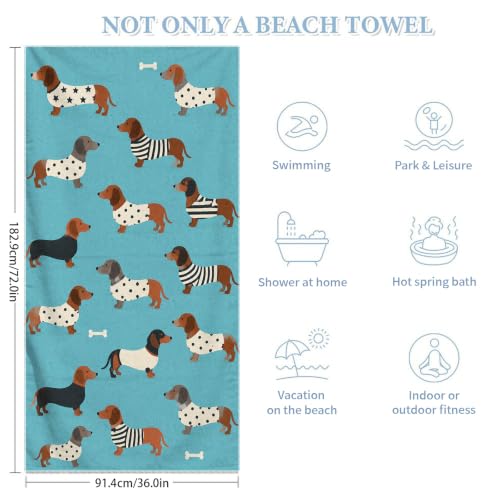 Cute Dachshund Puppy Beach Towel - Large 36x72 Inch Absorbent Quick Dry Microfiber