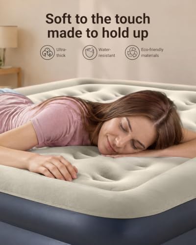 Grey Queen Air Mattress with Built-in Pump, 18-Inch Elevated, Leak-Proof Support