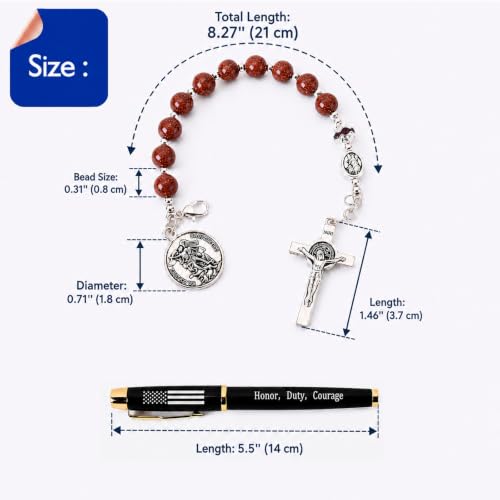 Catholic Rosary & Prayer Pen Set for First Responders - St. Michael Gold Sandstone