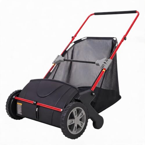 21 Inch Manual Push Lawn Sweeper with Red Frame and 3.5 Cu. Ft. Collector