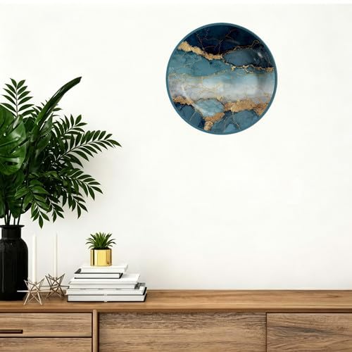 W1 Blue Gold Marble Agate Melamine Decorative Plate 10.6x10.6inch