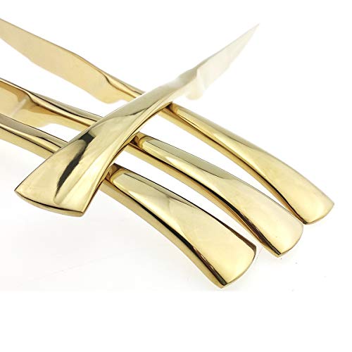 Heavy Duty Stainless Steel Steak Knives Set of 6 - Gold Mirror Finish, Sharp & Elegant
