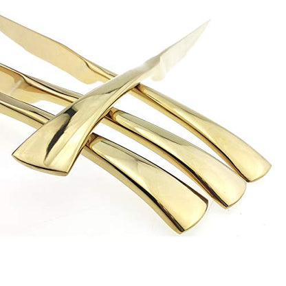 Heavy Duty Stainless Steel Steak Knives Set of 6 - Gold Mirror Finish, Sharp & Elegant