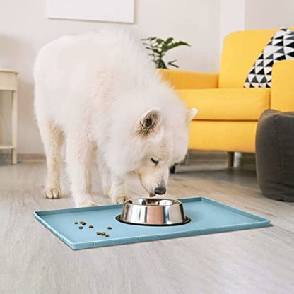 EIOKIT Dog Food Mat,Silicone Waterproof Food Tray,Non Slip Pet Bowl Mats Placemat,0.6" Raised Edge,Suitable for Most Small and Medium Sized Pets,24" x 16"
