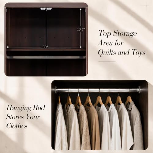 Tall Wooden Wardrobe Closet with Doors, Espresso Finish - 70"