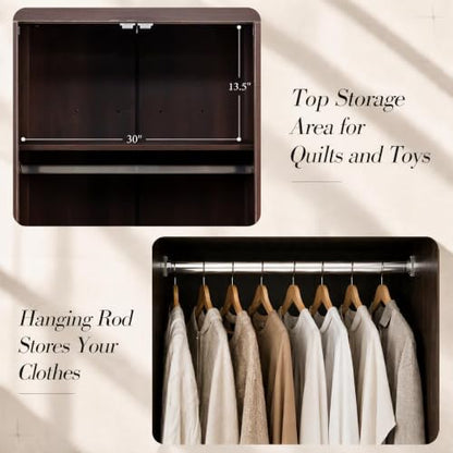 Tall Wooden Wardrobe Closet with Doors, Espresso Finish - 70"