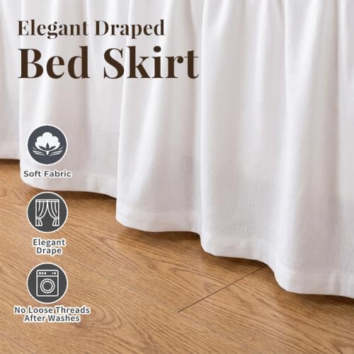 White Ruffled Bed Skirt Queen 15 Inch Drop Wrap-Around Dust Ruffle - YOPINCO
