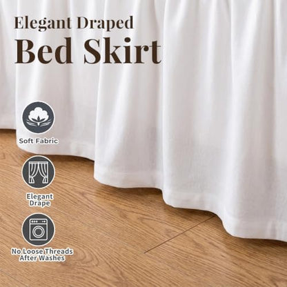 White Ruffled Bed Skirt Queen 15 Inch Drop Wrap-Around Dust Ruffle - YOPINCO