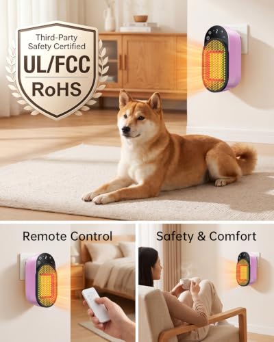 Wall Outlet Space Heater 450W with Adjustable Modes & 12h Timer - Portable Electric Heater