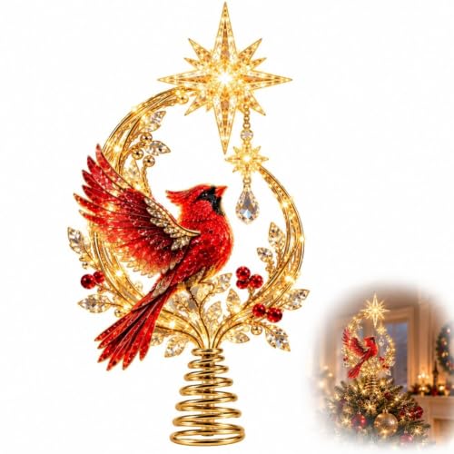 Christmas Tree Topper with Cardinal Design and Lighted Glow - 1pc