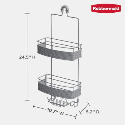 Rubbermaid Hanging Shower Caddy Gray Rust-Resistant Bath Organizer with Shelves & Hooks