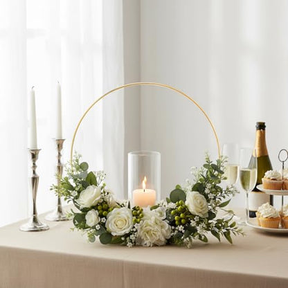 Leinuosen 6-Piece 12-Inch Gold Metal Candle Centerpiece Set with Wooden Stands