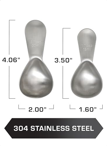 COLETTI Coffee Scoop Pack of 2 - Tablespoon Scoop - Stainless Steel Short Handle For Measuring Ground Coffee, Sugar and Baking (1 and 2 TBSP)