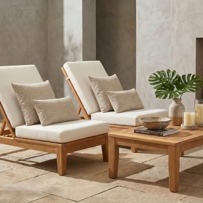 Outdoor Patio Pillows Set of 4 - Sunbrella Water & Fade-Resistant Fabric, 17x17 & 20x12 inches, Burlap & Chenille Variation