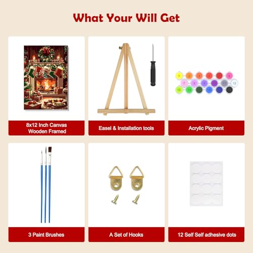 Christmas Paint by Numbers Kit for Adults with Socks Design, 8x12in Canvas & Frame