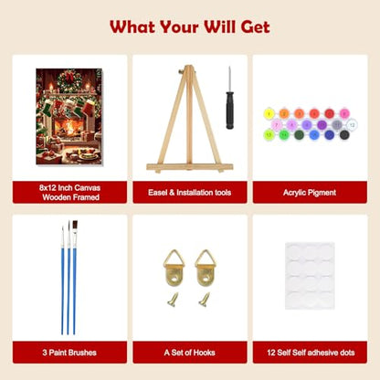 Christmas Paint by Numbers Kit for Adults with Socks Design, 8x12in Canvas & Frame